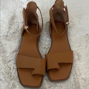 Franco Sarto Brown Leather Ankle-Strap Flat Sandals